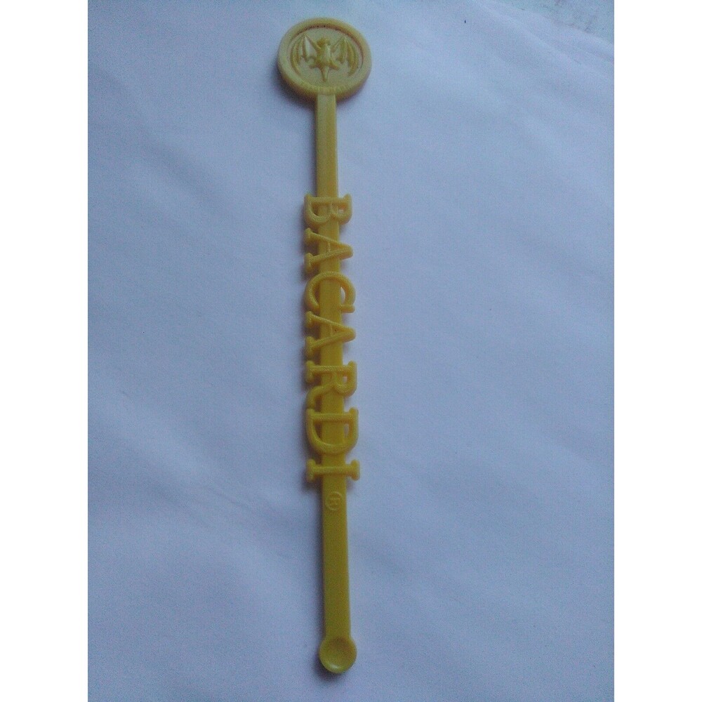 Bacardi Swizzle Stick Drink Stirrer Bat Logo Yellow San Juan Puerto Rico